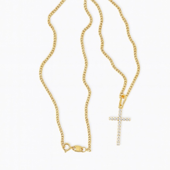 18K Gold Filled Cross Pendant Necklace with Cubic Zirconia - Picture 1 of 4